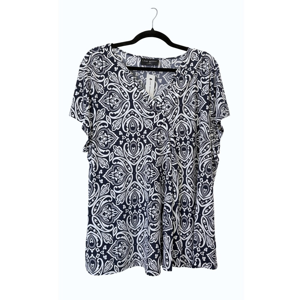NWT Lane Bryant Women's Plus Size Swing Cap-Sleeve Pleat-Front Top Navy 18/20